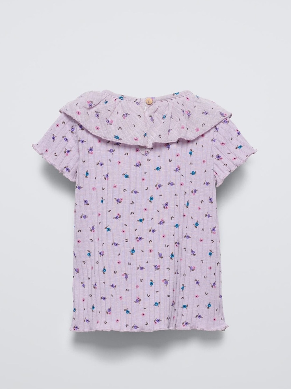 Zara Lavender Ribbed Floral Ruffle Neck Tee - Picture 8 of 8